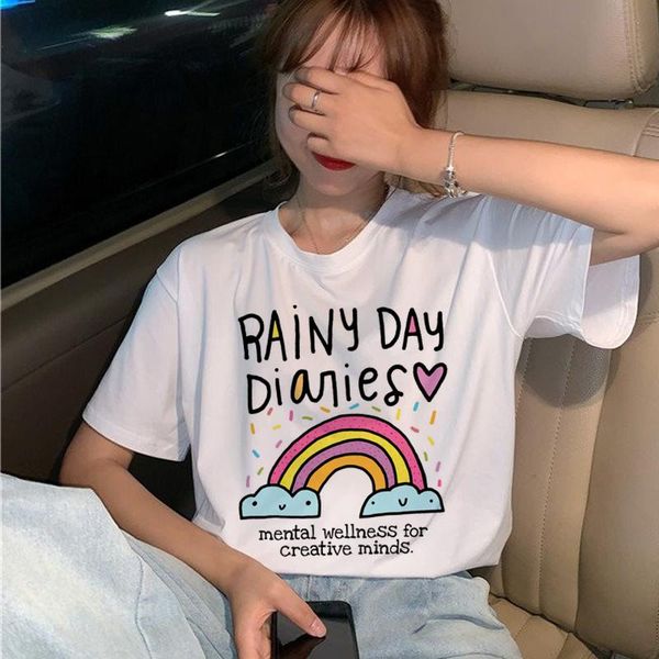 

women's t-shirt rainbow tees women graphic streetwear plus size japanese vintage summer, White
