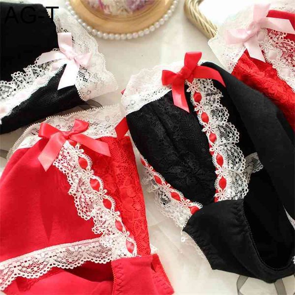 

birthday big bow cute cotton women's new year's red underwear, Black;pink