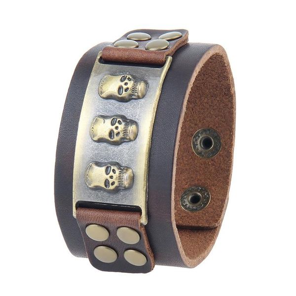 

tennis 2021 skull men leather bracelet jewelry, Golden;silver