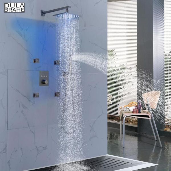 

brushed bathroom shower faucet set thermostatic bathtub mixer taps conceal rain system led bath rectangle head sets