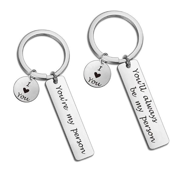 

keychains stainless steel keychain engraved you are my person/you'll always be person custom letter for lovers' couple gift key ri, Silver