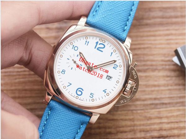 

luxury watches classic automatic movement fashion mens watch blue leather strap lumin0r 42mm ref.00741 manufactured 2021 unworn wristwatches, Slivery;brown