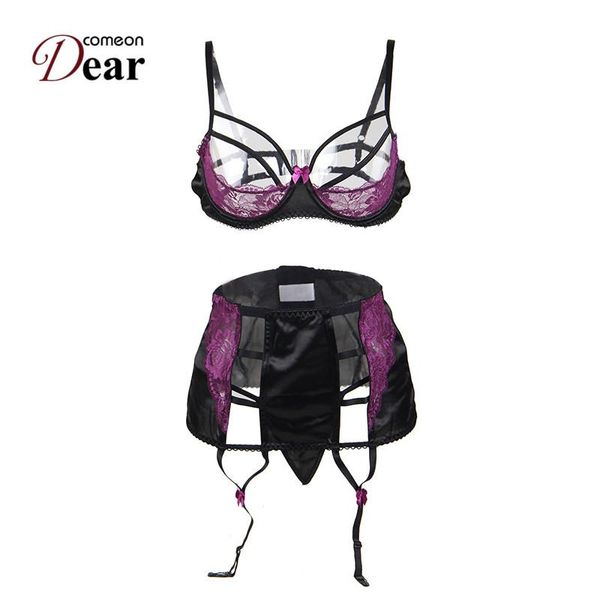 

bras sets comeondear ra80418 open bust bra set erotic costume half cup costumes for women bandage plus size lingerie, Red;black