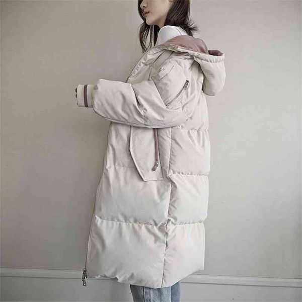 Jaquetas de roupas de inverno para mulheres encapuçado engrossado quente quente frouxo jaqueta quilted parka para baixo casaco longo beber jaqueta 210918