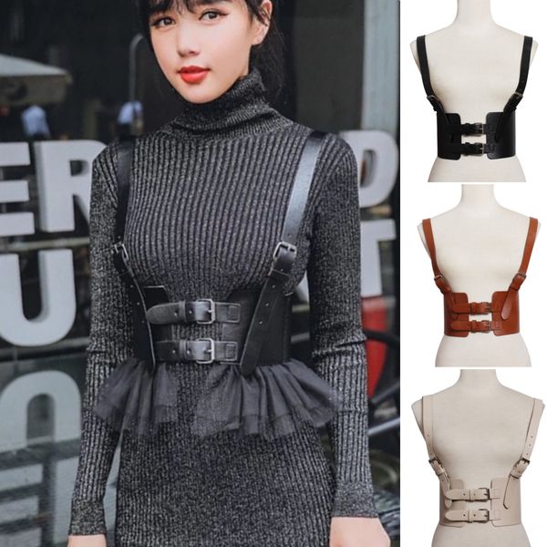 

designers steampunk womens strap harness vintage waist cincher with straps wide corset belt apparel accessories belts, Black;brown