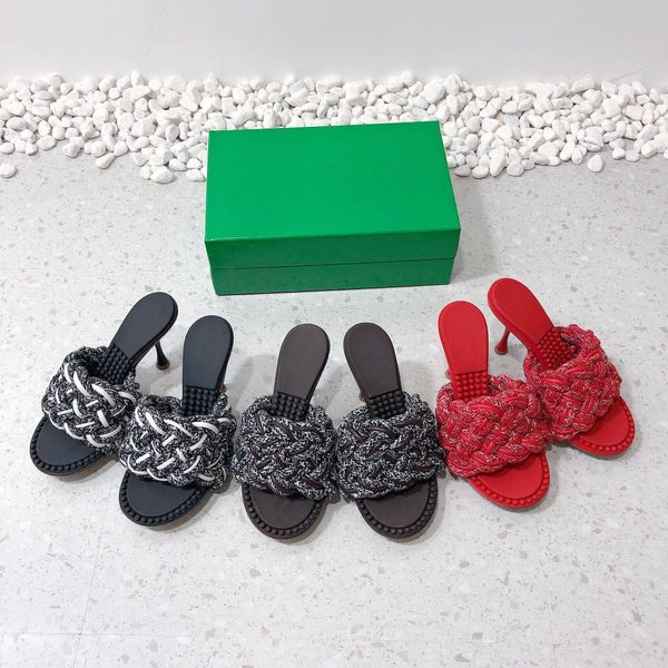 

french retro woven round toe stiletto sandals female 2021 outer wear ins tide open-toed muller slippers, Black
