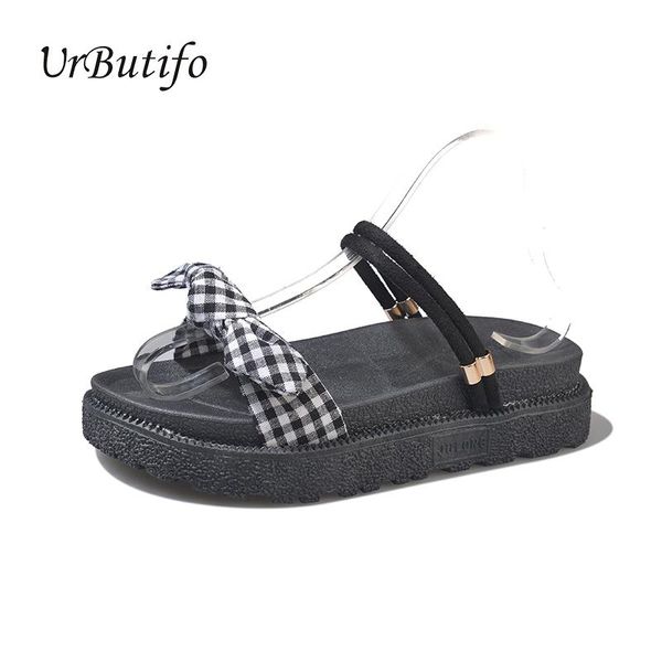 

urbutifo summer women sandals gladiator beach woman slippers casual shoes for girls plaid ladies with heel schoenen, Black