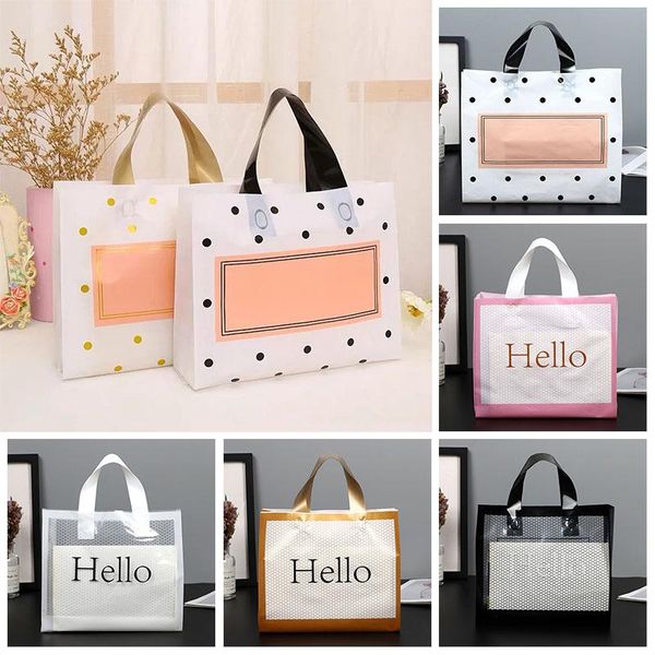 

gift wrap 50pcs small fresh white wave dot plastic tote bag pe thick clothing packaging j8a6375