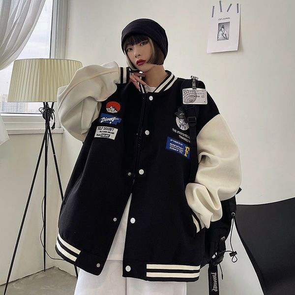 

women's jackets american retro baseball jacket 2021 spring loose korean high school party harajuku hip hop jacket, Black;brown