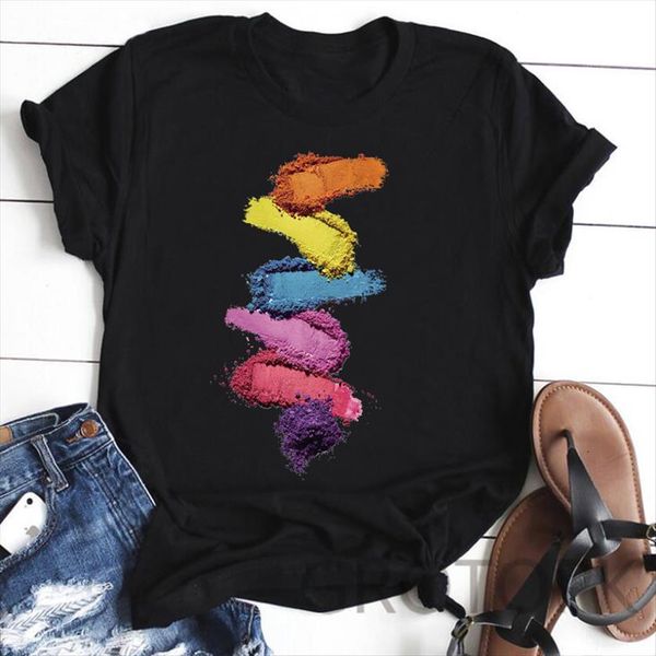 

zogankin summer black graphic 3d womens finger nail paint color printed female tee ladies clothes, White
