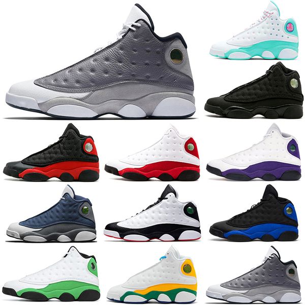 

2021 classic men 13s basketball shoes 13 mens atmosphere grey aurora green black cat bred chicago court purple flint he got game hyper royal, White;red