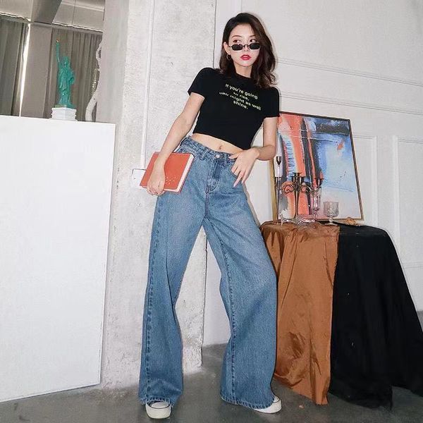 

women's jeans -4xl women button plus size high waist wide leg denim pants loose casual vintage female trousers full length, Blue