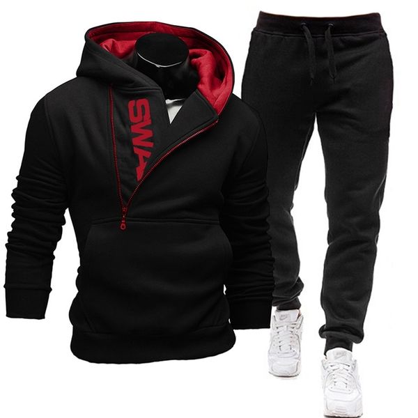 

men tracksuits two piece sets patchwork zipper pullover hoodies jogging pants slim sweatshirt outfits hip hop streetwear suits 210727, Gray