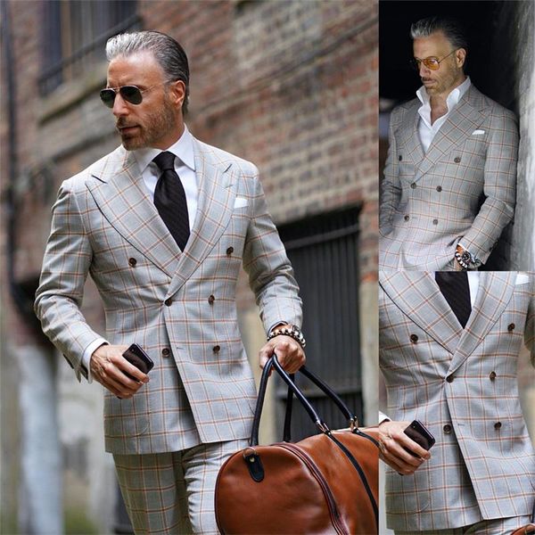 

men's suits & blazers 2 piece honorable men plaid modern fashion style wedding tuxedo customized fit double breasted party coat+pant, White;black