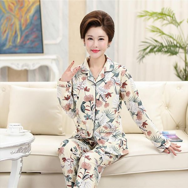 

long sleeve cotton pajamas set womens sleepwears spring autumn pajama mother pyjamas plus size 3xl 4xl homewear cloth mom, Black;red