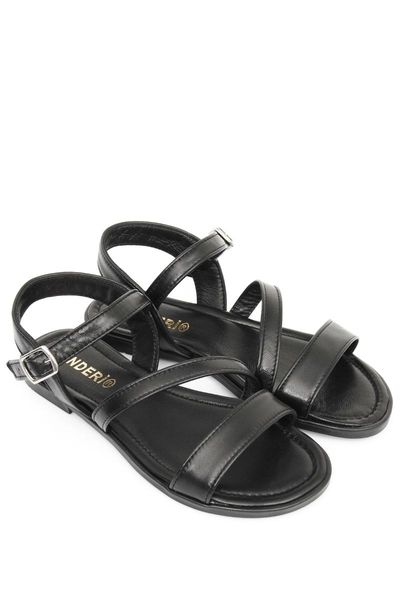 

sandals genuine leather black women 's buckled daily 64001