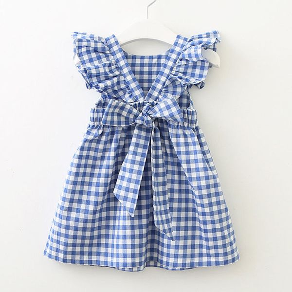

baby girls sleeveless grid bowknot dresses summer kids girl princess clothing casual fashion 210521, Red;yellow