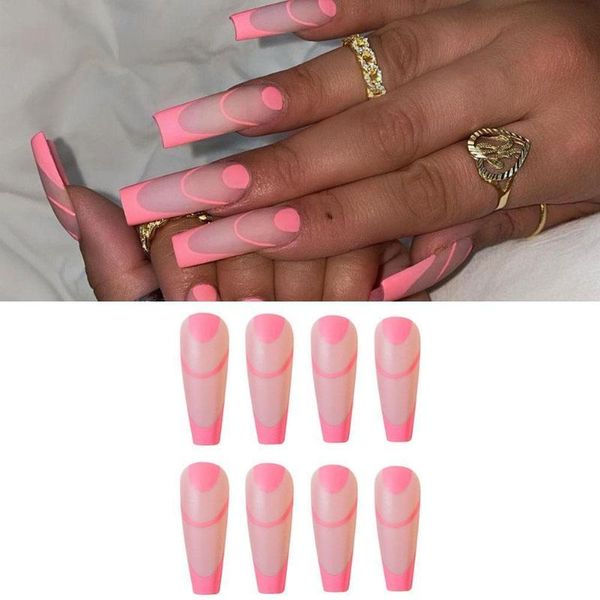 

false nails 24pc/set detachable matte ballerina wearable full on tips coffin nail press fake long cover manicur w4x4, Red;gold