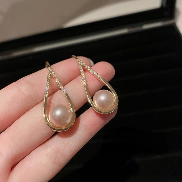 

dangle & chandelier fashion korea simple unique pearl earrings women entry lux paved rhinestone bling for jewelry by-125, Silver