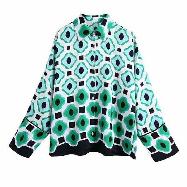 Случайные женские воротниковые воротника Блузка Спринг-мода Дамы этнические племенные рубашки женского геометрического принтера 210515