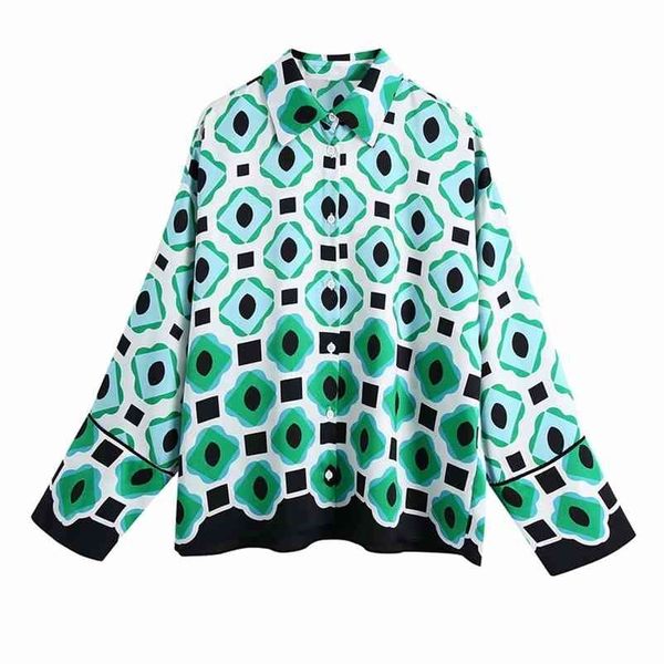 Camicetta casual da donna con colletto rovesciato Camicia primaverile da donna in stile etnico tribale con stampa geometrica femminile 210515