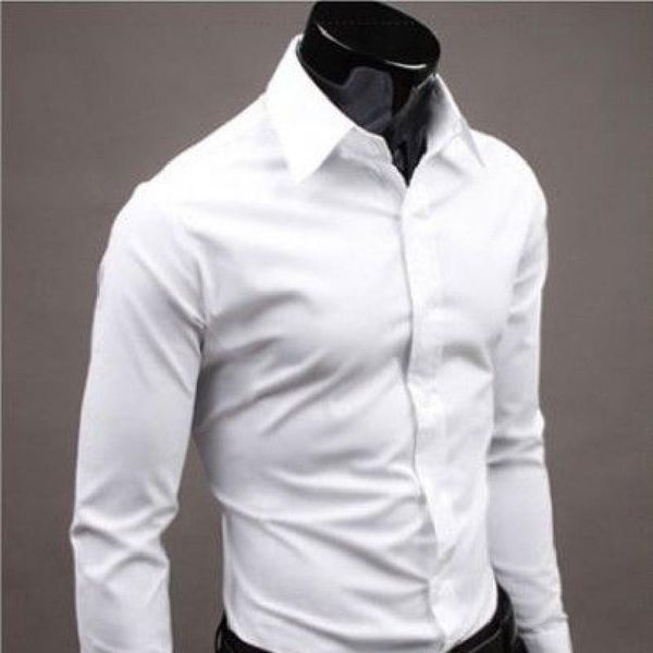 

men's dress shirts mens luxury formal work casual plain solid colors stand collar -3xl size suit slim fit bottom down shirt, White;black