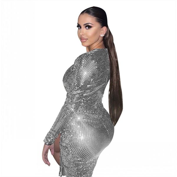 

glitter sequins night out party real image v neck long sleeves sash gorgeous lady club mini es est autumn winter, White;black