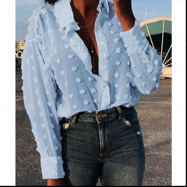

fashion streetwear ol white womens shirts blue long sleeve mesh polka dot blouse