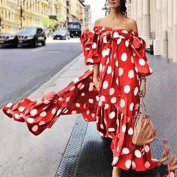

ethnic clothing polka dot print dress 2021 african fashion women off shoulder long dresses holiday vestidos vetement femme grande taille rob, Red