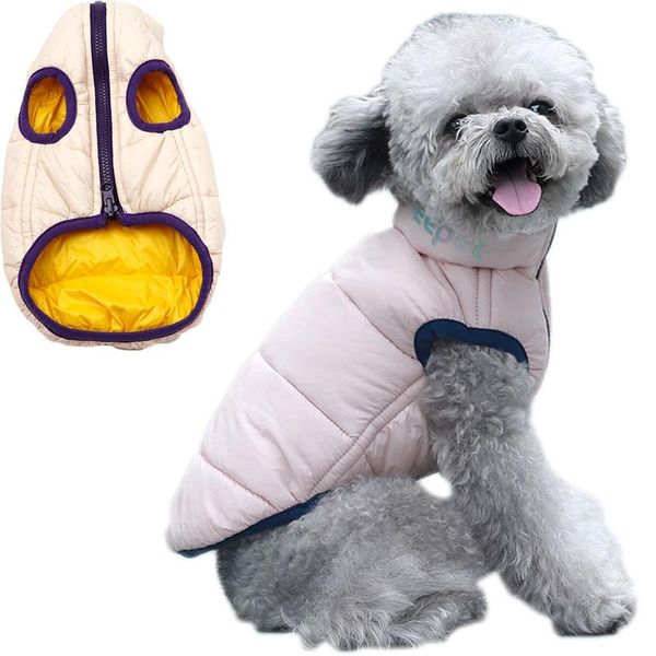 

dog apparel winter warm clothes reversible high collar sleeveless coat vest pet clothing waterproof cat outfit costume for small