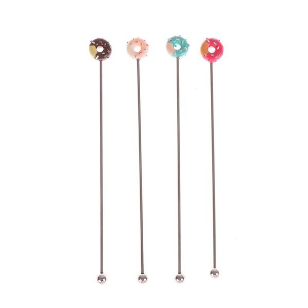 

forks donut shape stainless steel swizzle stick round head mixing cocktail coffee stirrers wine drink bar accessories