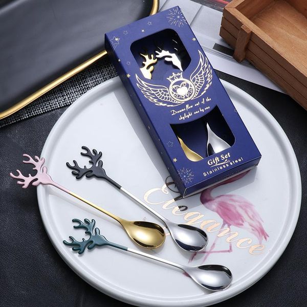 

spoons 2021 christmas stainless steel coffee spoon stirring teaspoon santa elk design xmas party year home decors noel gift