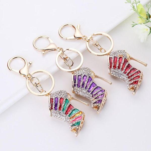

keychains high heel key chains fashion crystal women girls bag hanging pendants ornaments multi color rings gift, Silver