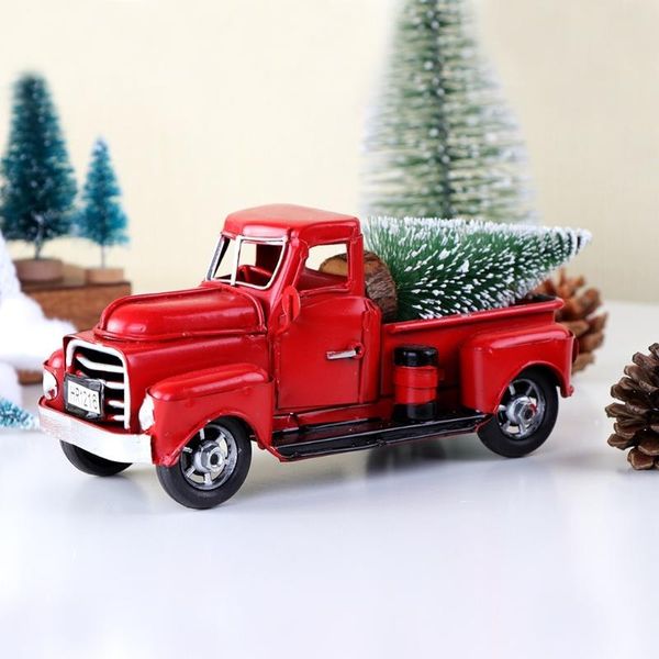 

party favor red metal truck christmas decoration table decor for home kids gifts vintage with movable wheel tree