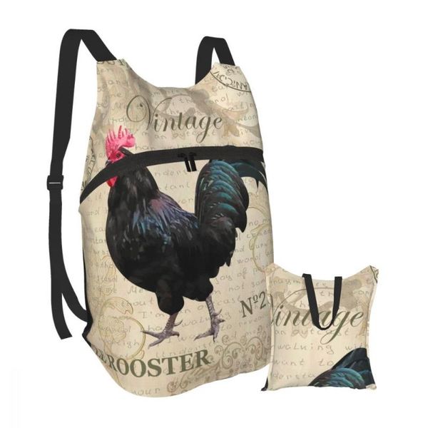 

backpack foldable waterproof travel men bag vintage postcard with rooster