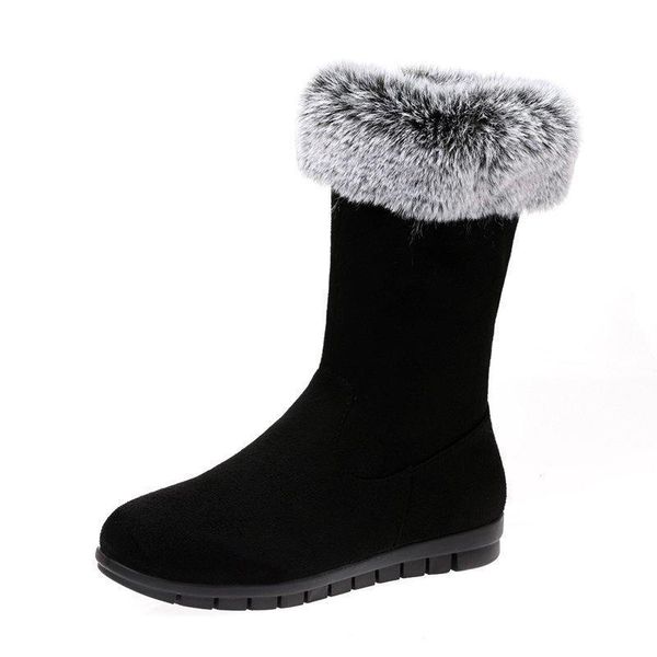 

boots 2021 faux fur snow women thicken long plush warm winter shoes comfortable flat heels suede, Black