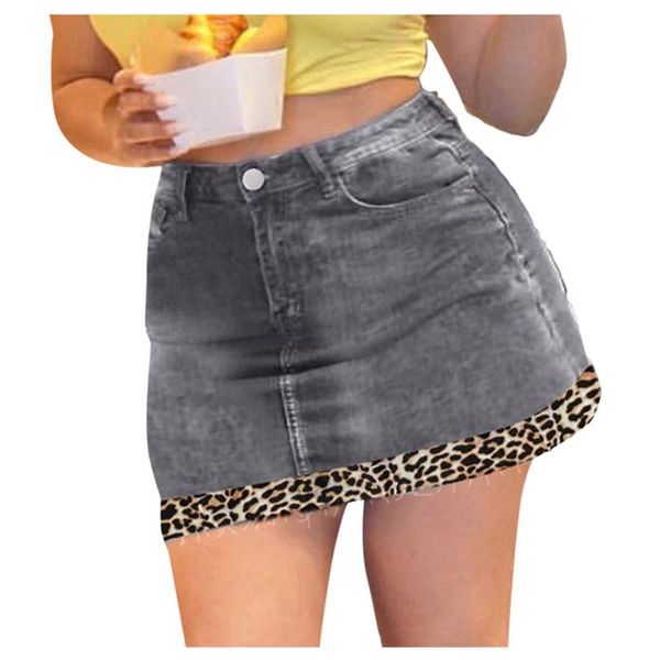 

skirts 61# leopard pattern stitching jeans hip skirt woman trendy retro washed denim female high waist elastic, Black