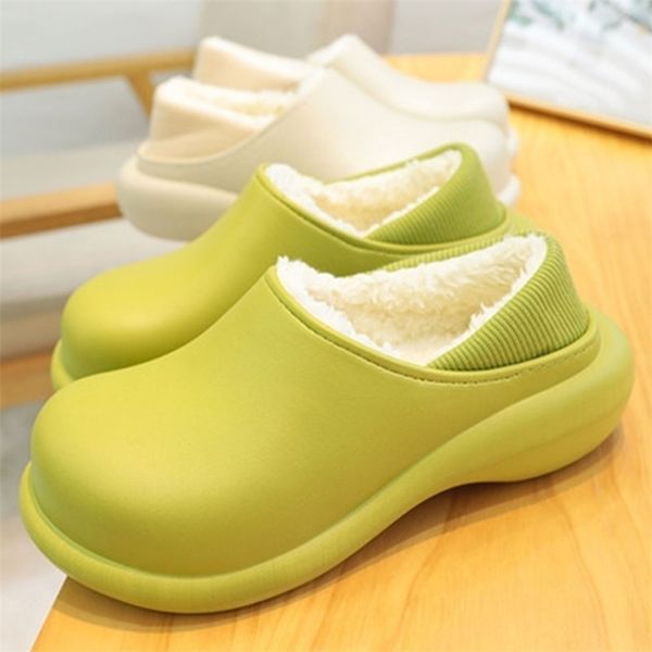 

waterproof eva slipper men winter warm indoor plush house platform shoes chunky wedges heel clogs slides 211110, Black