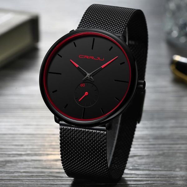 

wristwatches mens watches 2021 crrju fashion quartz watch men casual mesh steel waterproof sport relogio masculino, Slivery;brown