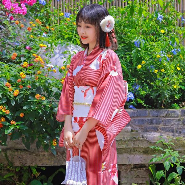 

ethnic clothing japan cosplay kimono non ironing red stripe goldfish small grain soft comfortable