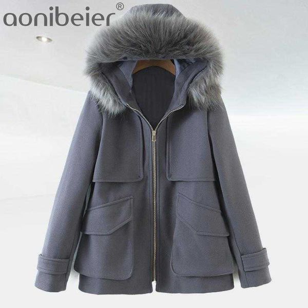 Queda inverno mulheres jaqueta jaqueta gola de pele colarinho com capuz casaco grosso quente moda alta rua roupa outfits tops outwear 210604