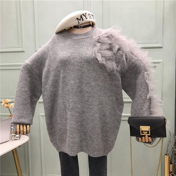 

women's sweaters net yarn stitching sweater women 2021 autumn and winter korean version of the long loose, White;black