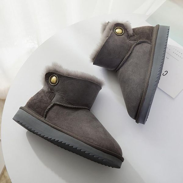 

boots 100% natural wool arrival 2021 woman winter classic snow genuine sheepskin women's shoes women, Black