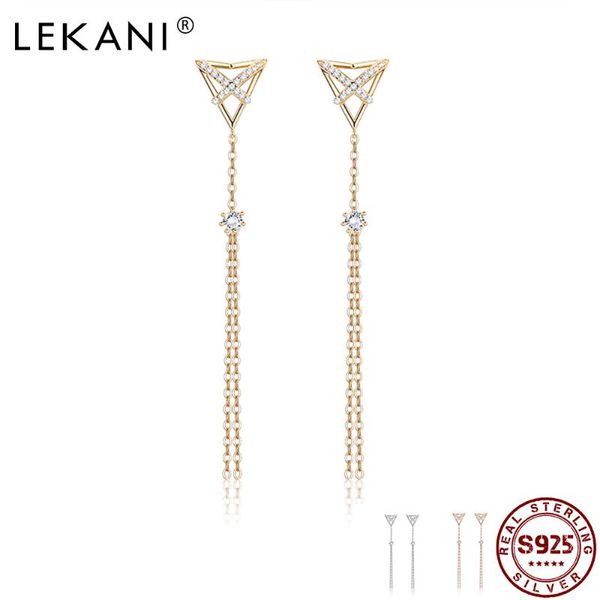 

dangle & chandelier lekani 925 sterling silver long tassel clear cz drop earrings for women geometry triangle cross earring fine jewelry