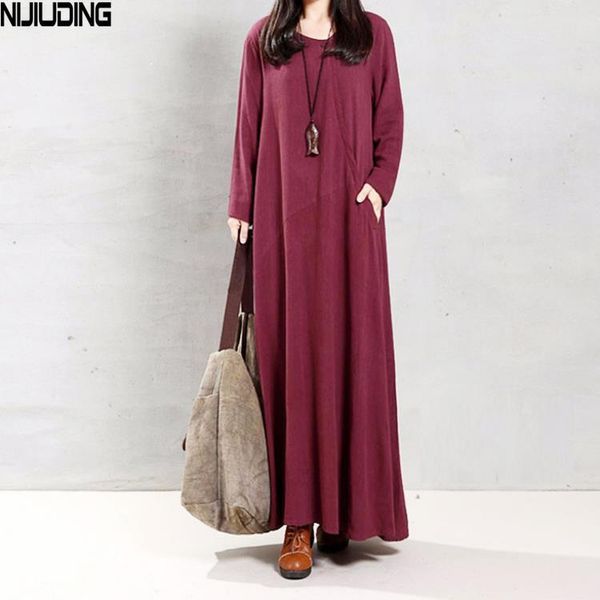 

autumn straight solid casual long sleeve dress vintage indie folk o-neck loose slim high waist dresses female 210514, Black;gray