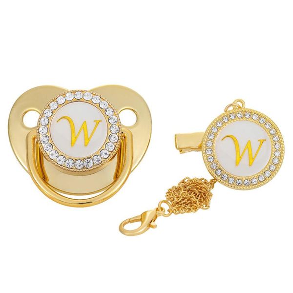 

pacifiers# initial letters bling baby pacifier gold 26 letter silicone pacifiers with rhinestone clip infant nipple shower gift