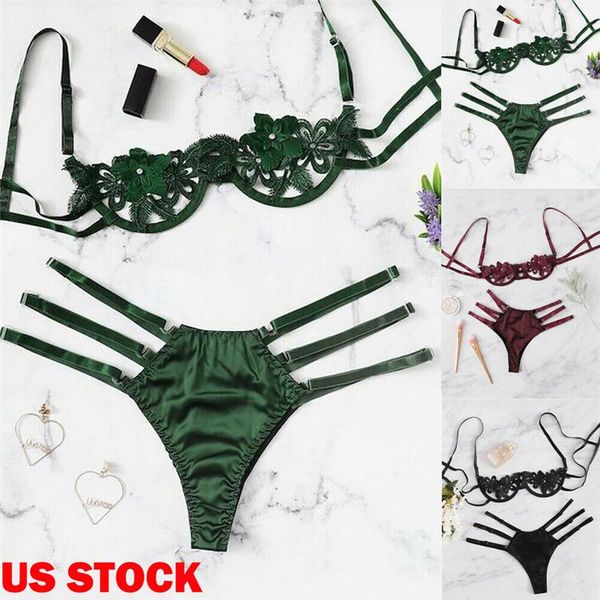 

bras sets flower lingerie set openbra+g-string underwear women's hollow out babydoll erotic sleepwear red, Red;black