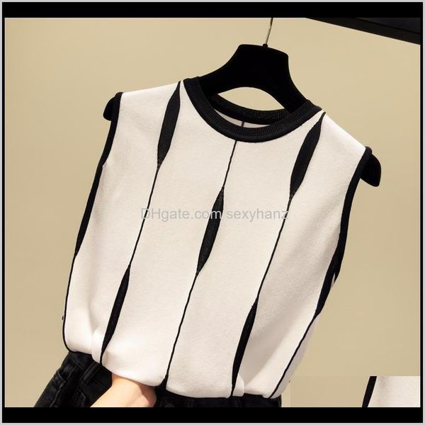 

tanks camis & tees womens clothing apparel drop delivery 2021 loose thin patchwork striped knitted tank women ice silk sleeveless slim to, White