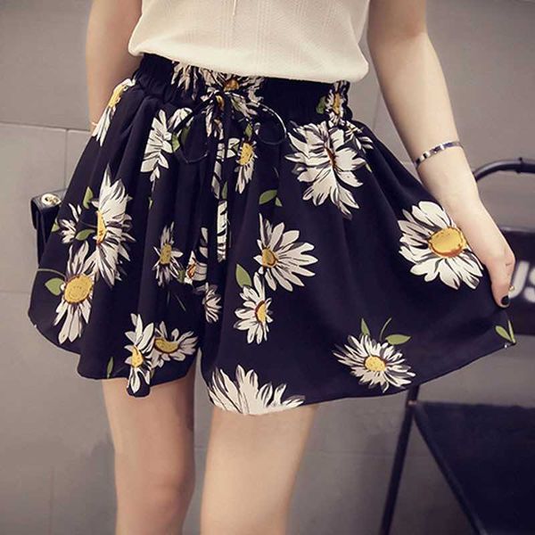 

women high waist shorts smocked belted beach summer loose elastic streetwear wide leg 210601, White;black