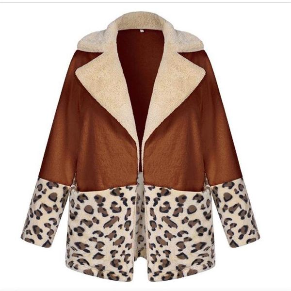 

women's jackets autumn winter women lapel leopard grain splicing double-sided velvet long sleeve jacket streetwear vintage casual slim, Black;brown